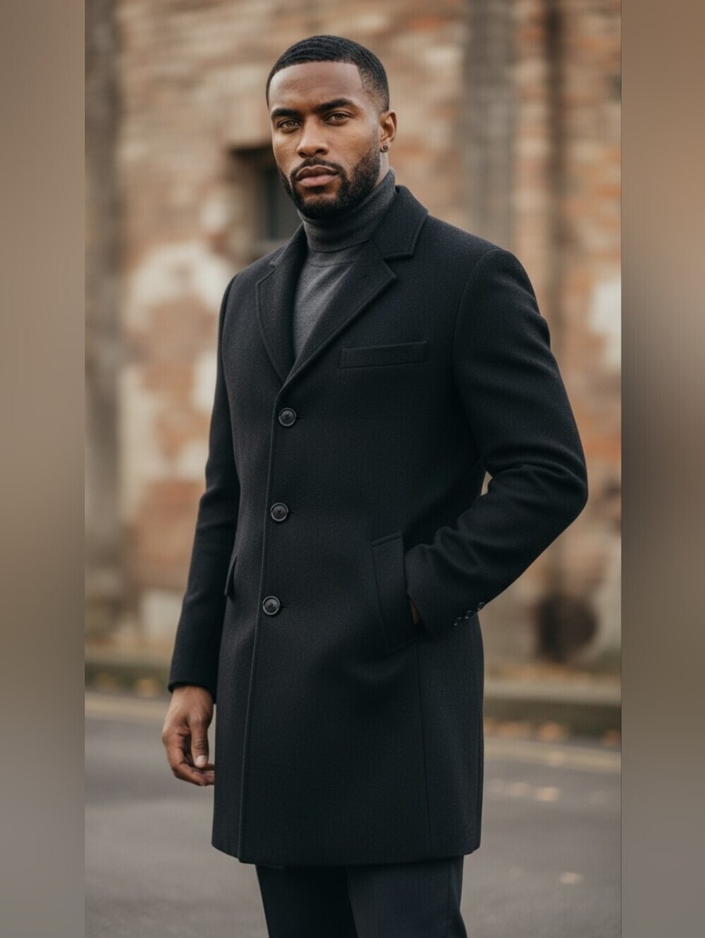 London Fog Black Wool Blend Overcoat Mens Classic Long Topcoat Size